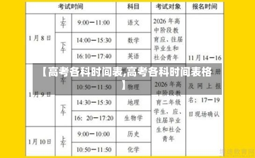 【高考各科时间表,高考各科时间表格】