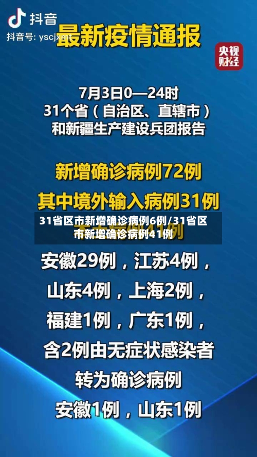 31省区市新增确诊病例6例/31省区市新增确诊病例41例