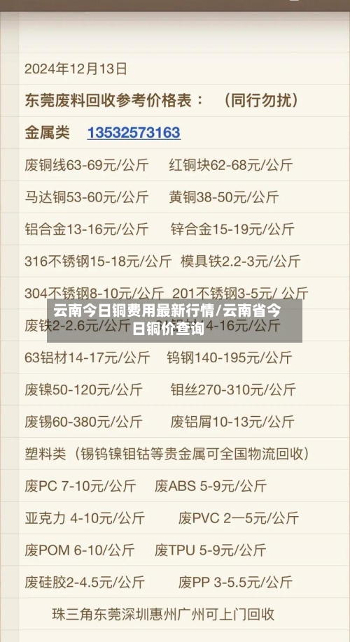 云南今日铜费用最新行情/云南省今日铜价查询