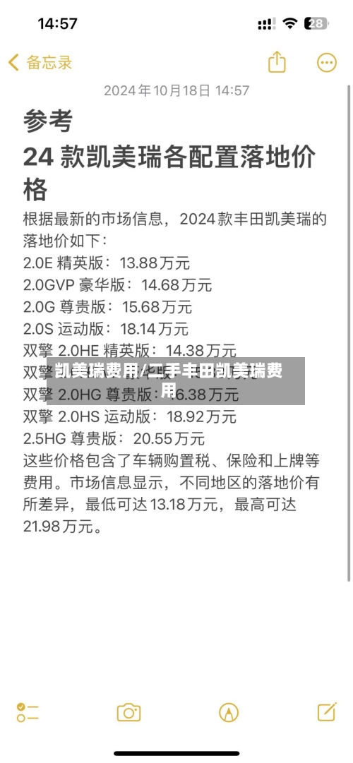 凯美瑞费用/二手丰田凯美瑞费用